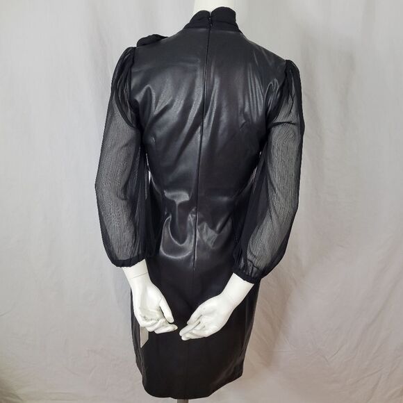 Calvin Klein Faux Leather Black Dress‎ Size 4 - Picture 3 of 10